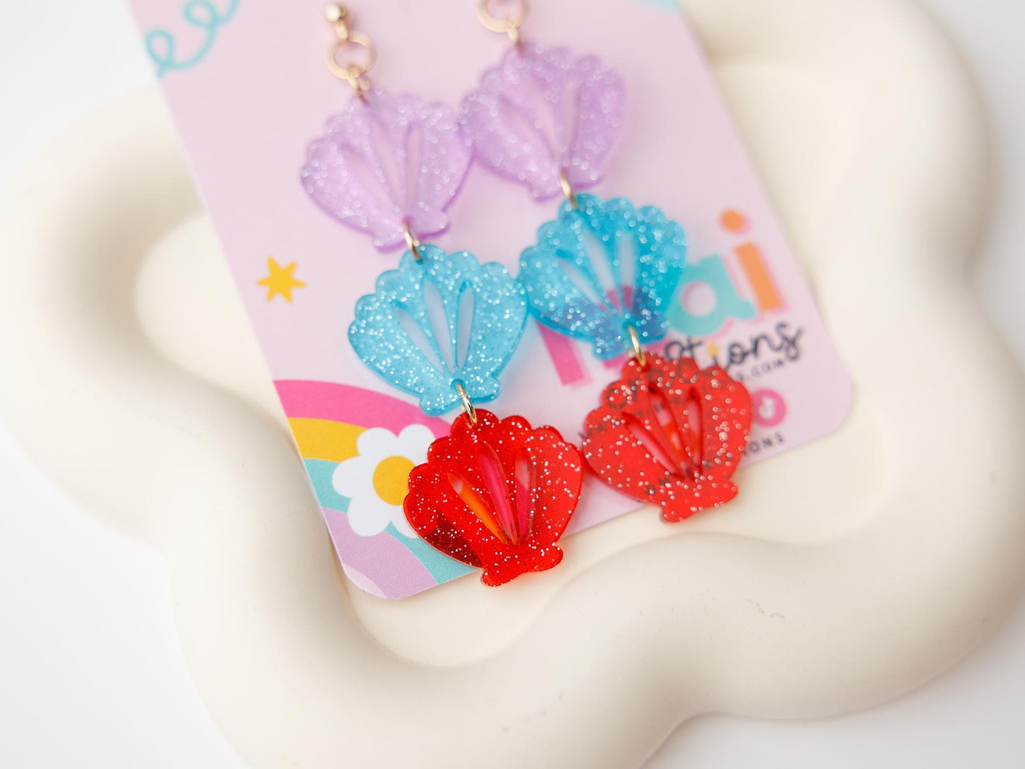 Tiered Seashell Acrylic Earrings
