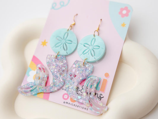 Summer acrylic earrings, Beach vibe Dangle Earrings, Sand dollar mermaid tail Earrings for girls, Trendy Accessories