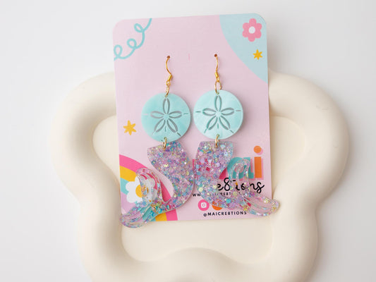Summer acrylic earrings, Beach vibe Dangle Earrings, Sand dollar mermaid tail Earrings for girls, Trendy Accessories