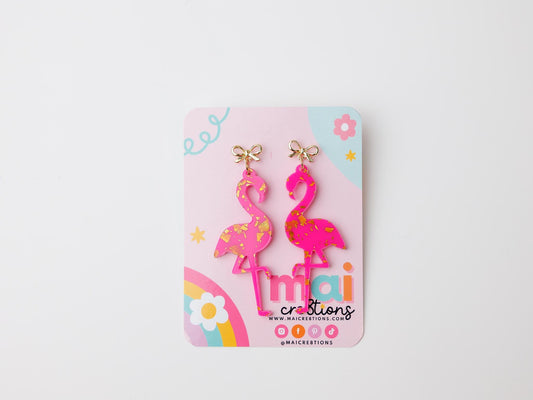 Flamingo bow Acrylic Earrings, Summer acrylic earrings, Beach vibe Dangle Earrings, Earrings for girls, Trendy Accessories