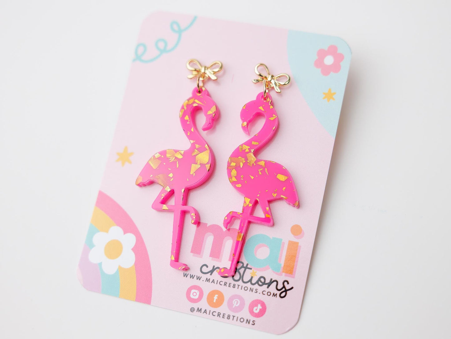 Flamingo bow Acrylic Earrings, Summer acrylic earrings, Beach vibe Dangle Earrings, Earrings for girls, Trendy Accessories