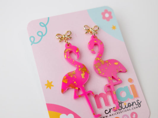 Flamingo bow Acrylic Earrings, Summer acrylic earrings, Beach vibe Dangle Earrings, Earrings for girls, Trendy Accessories