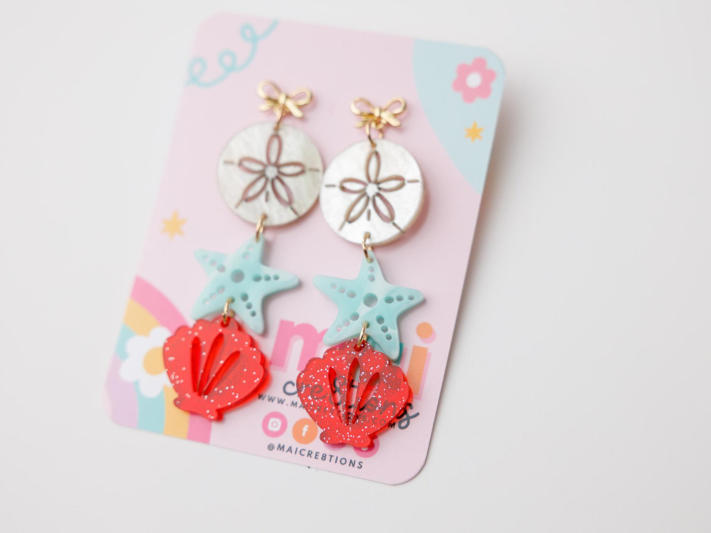 Tiered sand dollar starfish seashell Acrylic Earrings