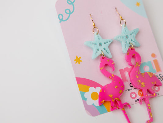 Flamingo Starfish Acrylic Earrings