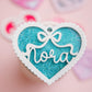 Scallop bow heart backpack name tag