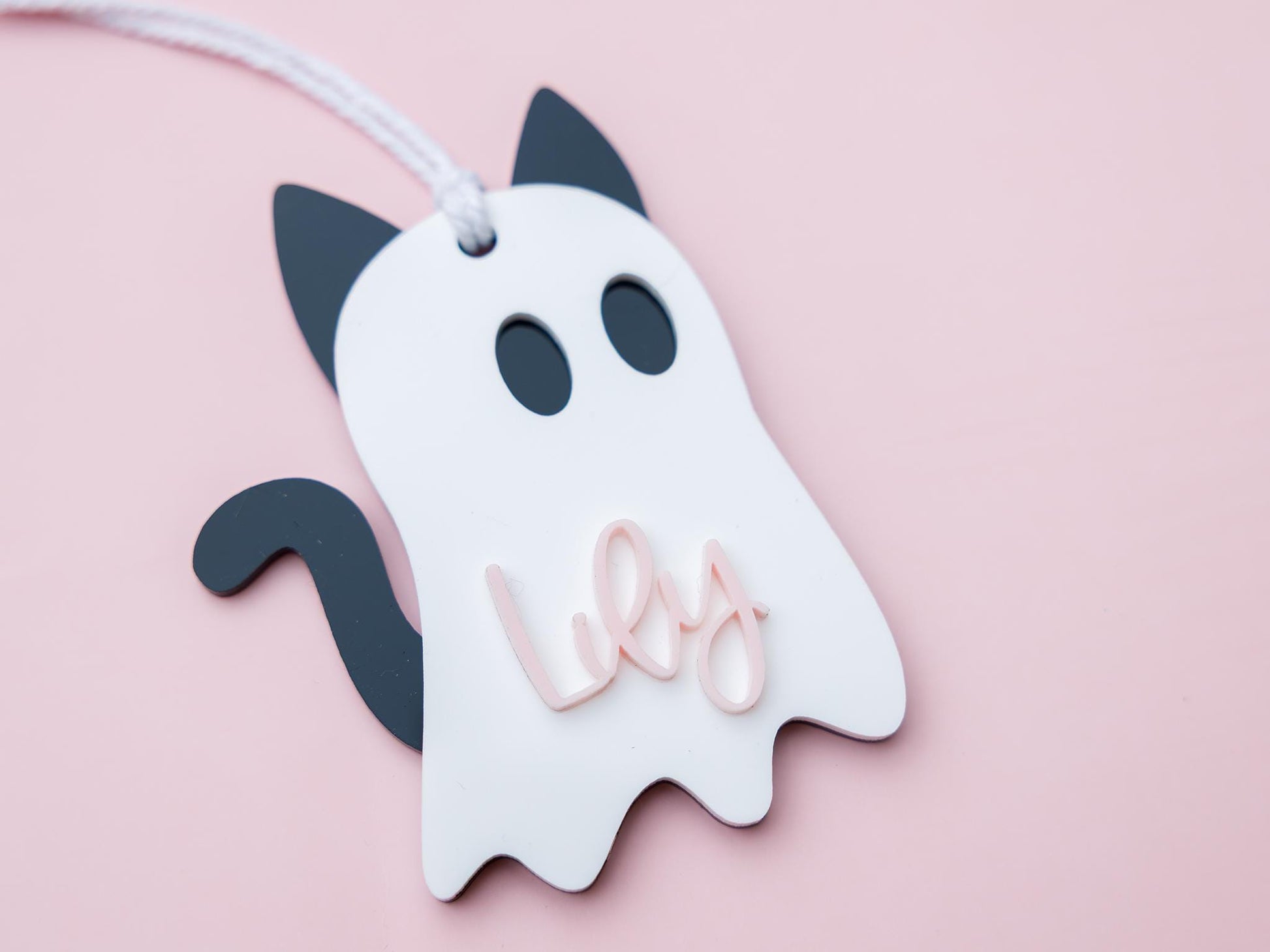 Personalized Ghost Cat Cat Pumpkin Name Tag Halloween 2025