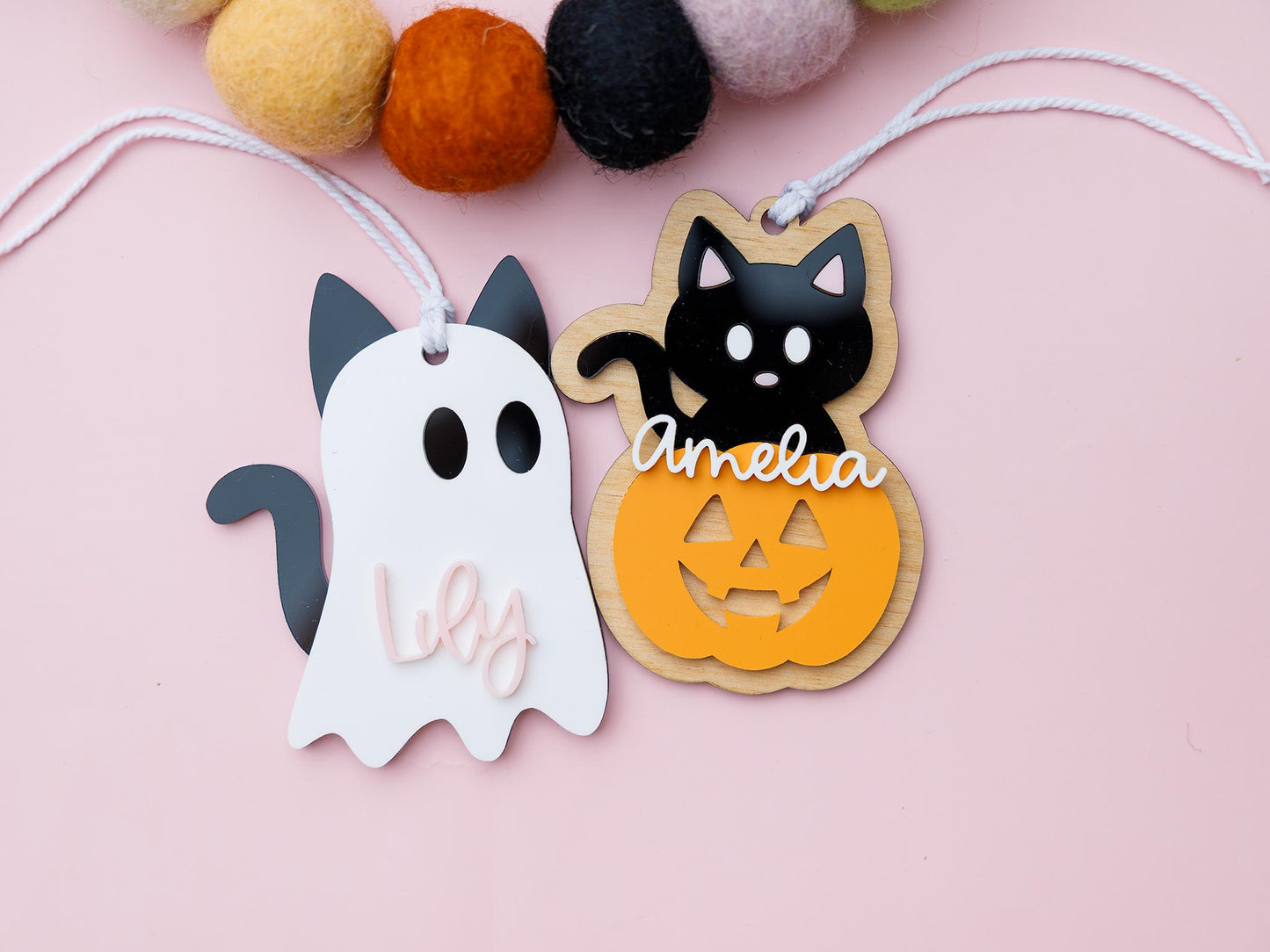Personalized Ghost Cat Cat Pumpkin Name Tag Halloween 2025