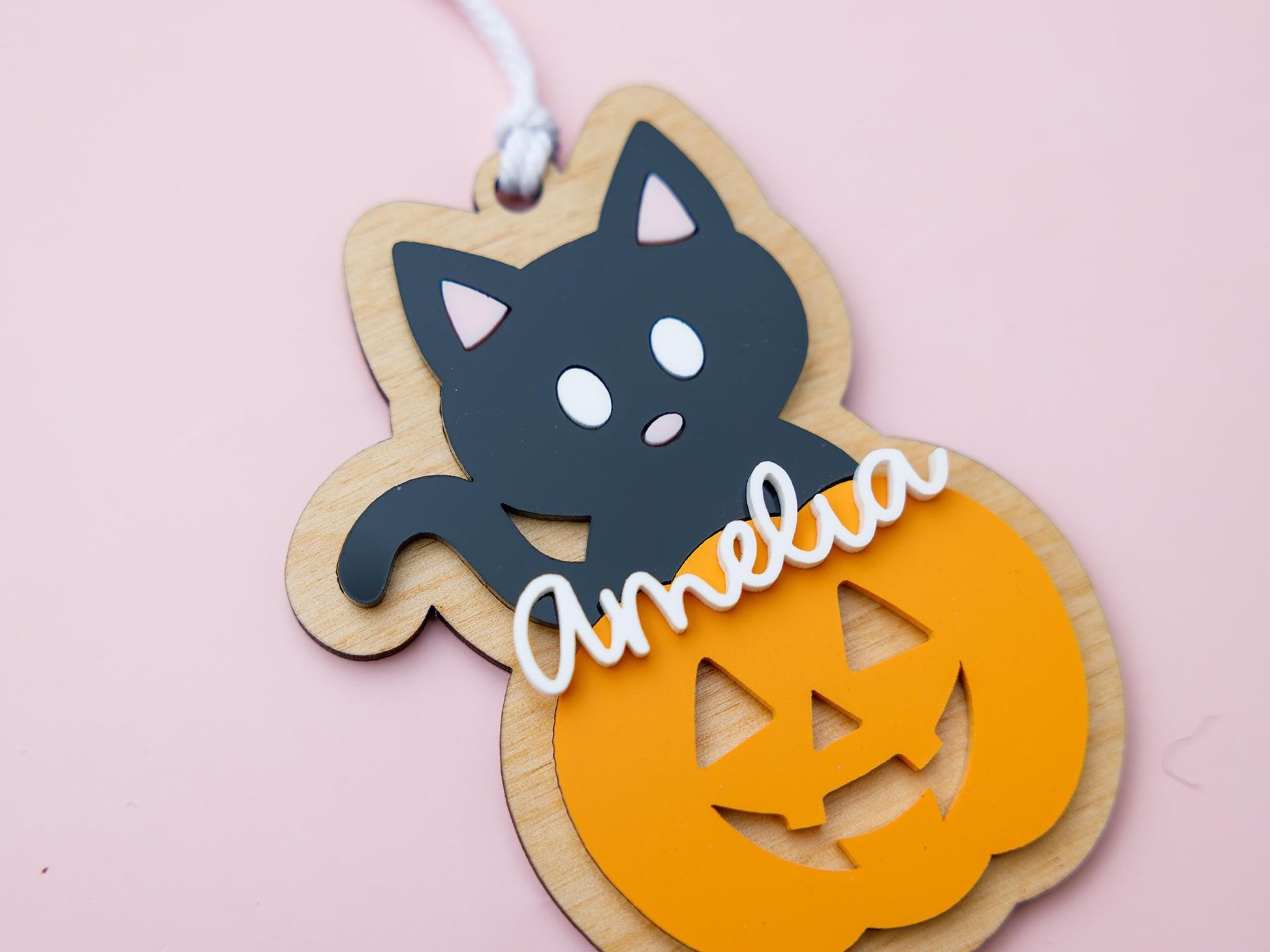 Personalized Ghost Cat Cat Pumpkin Name Tag Halloween 2025