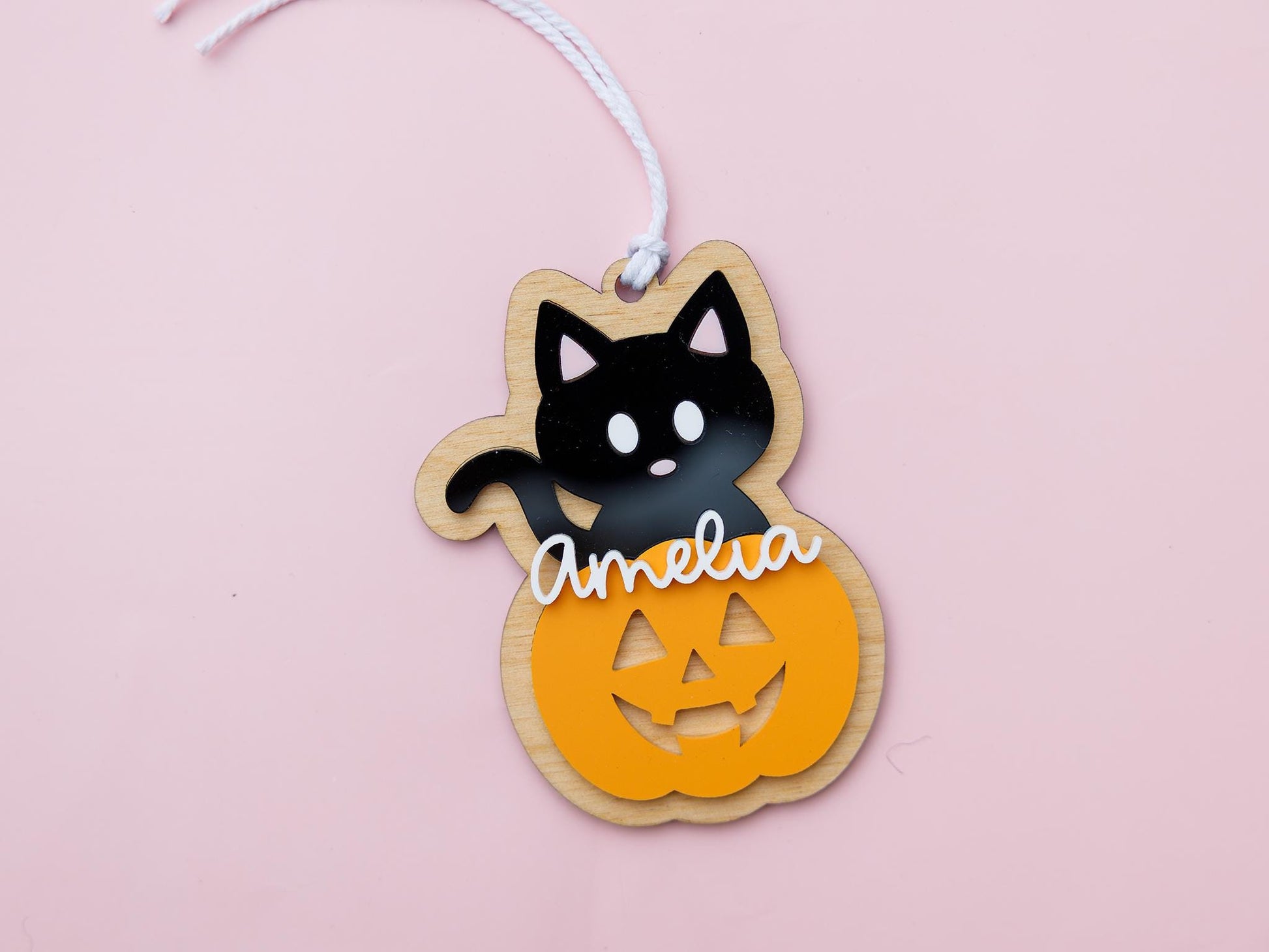 Personalized Ghost Cat Cat Pumpkin Name Tag Halloween 2025