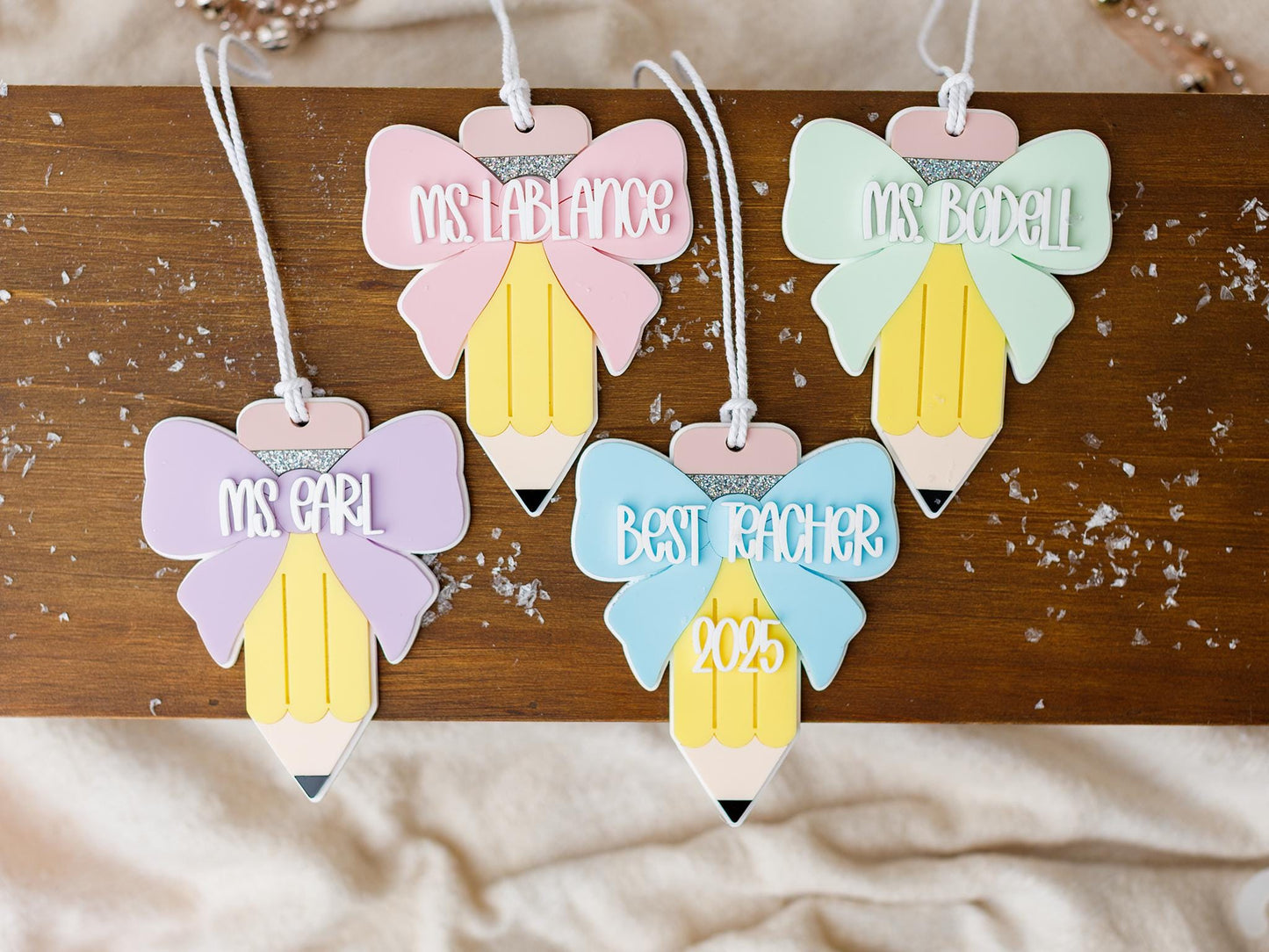 Bow pencil Christmas Teacher ornaments Christmas Gift for Teachers