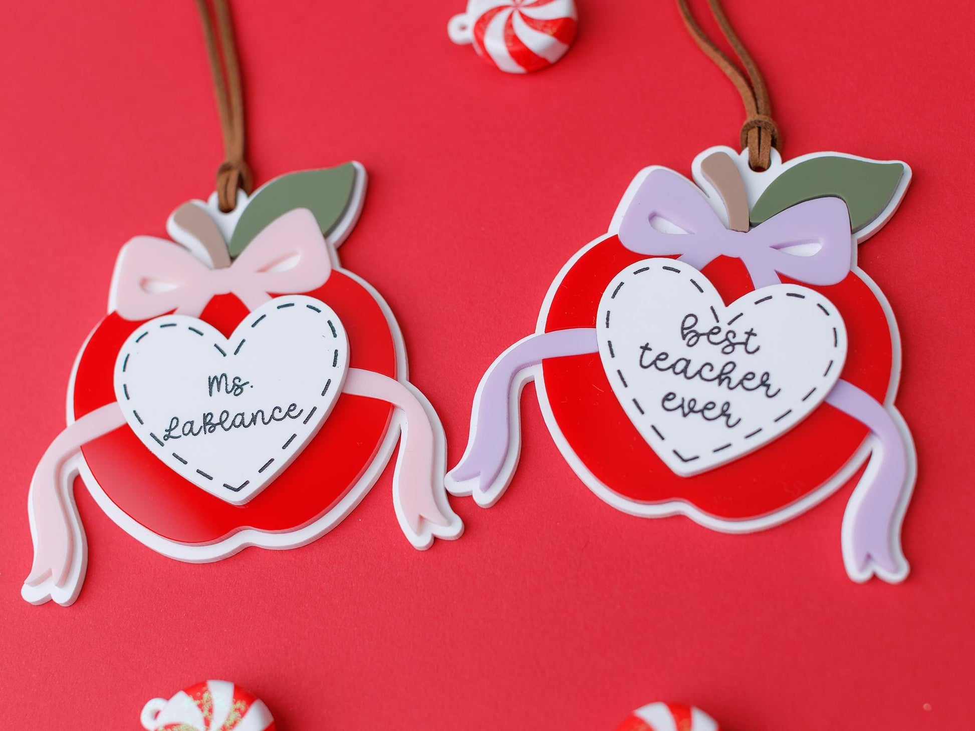 Coquette bow apple Teacher ornaments