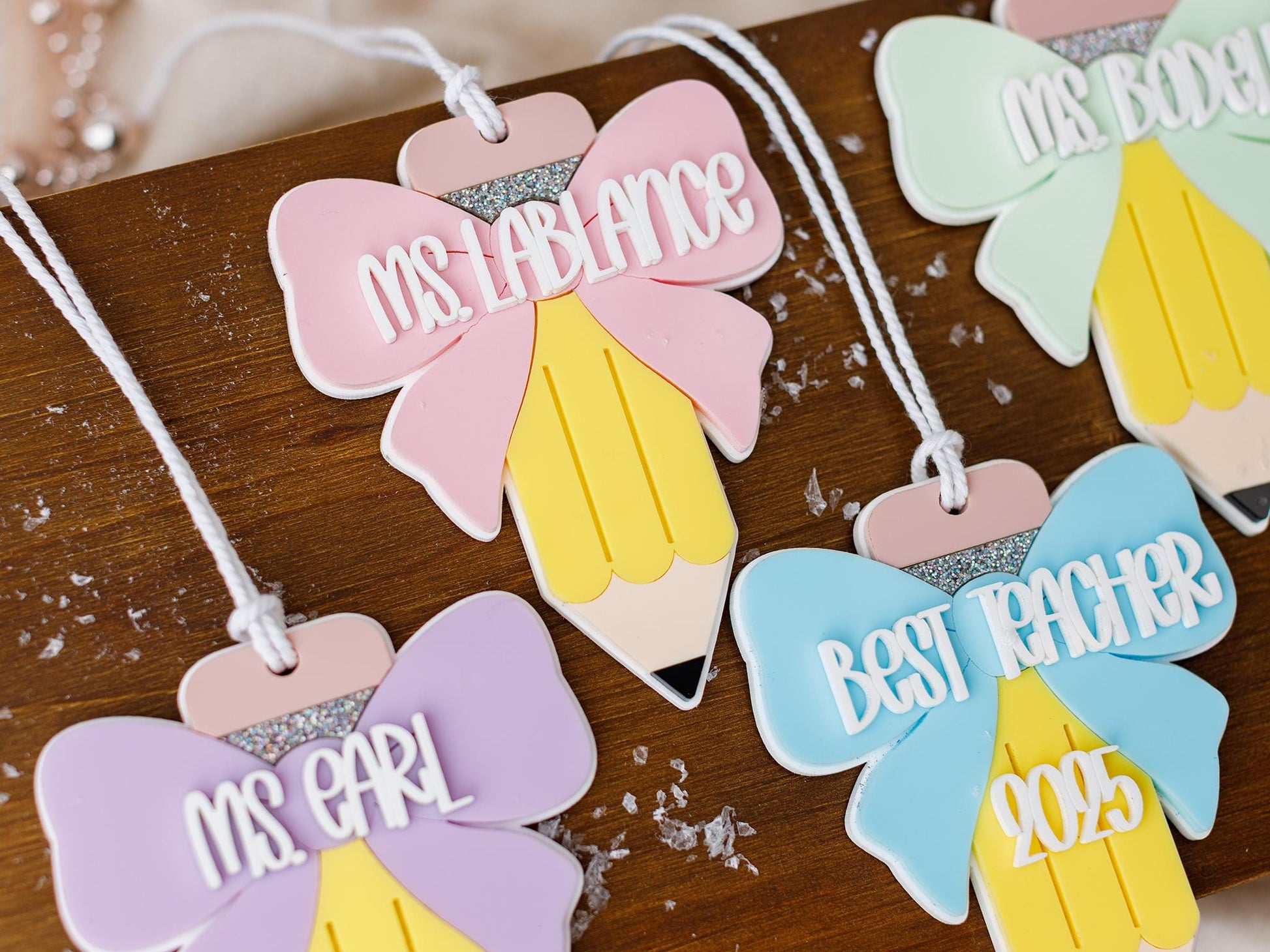 Bow pencil Christmas Teacher ornaments Christmas Gift for Teachers