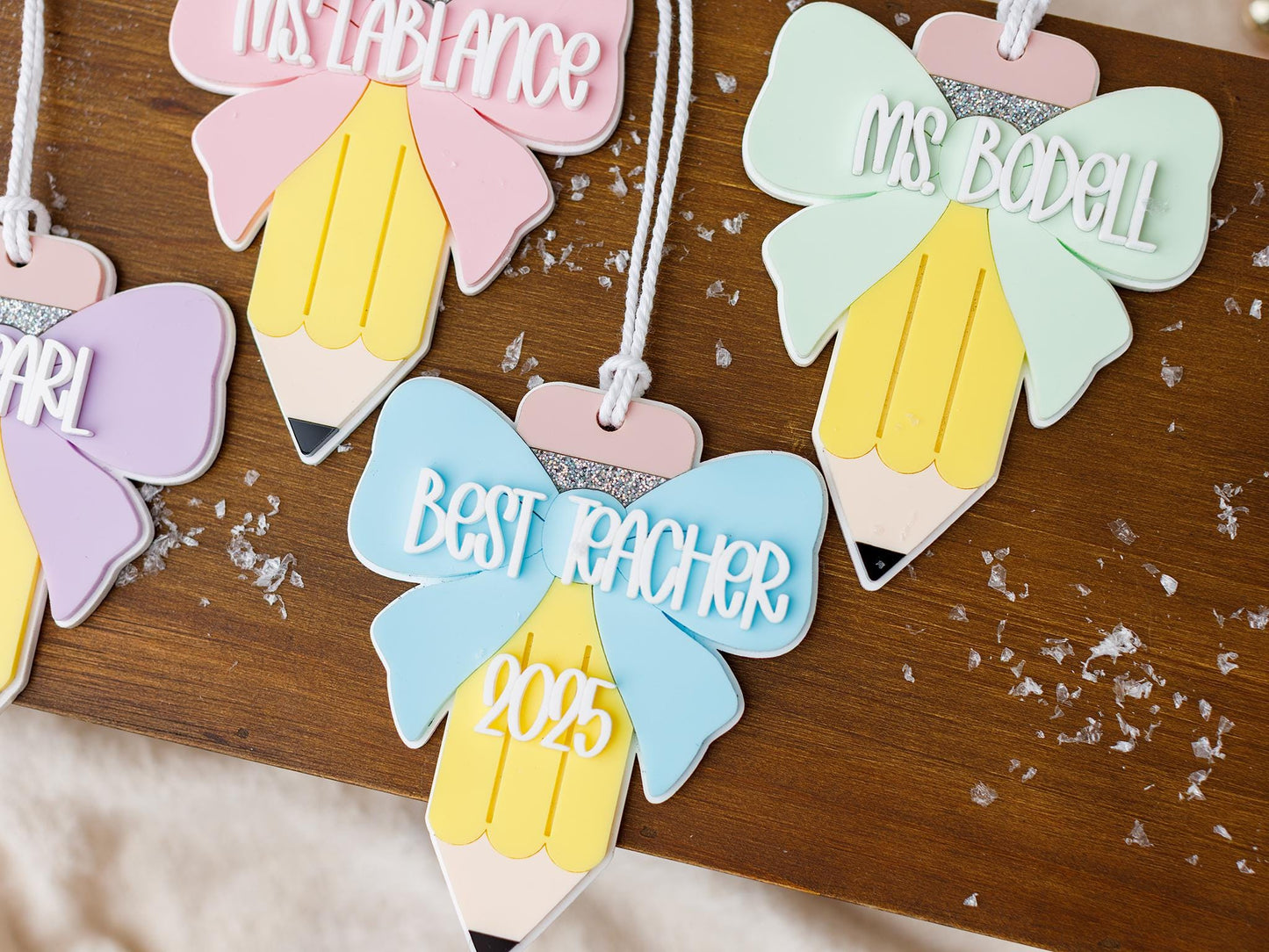 Bow pencil Christmas Teacher ornaments Christmas Gift for Teachers