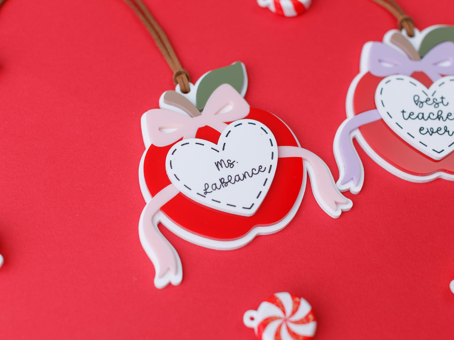 Coquette bow apple Teacher ornaments