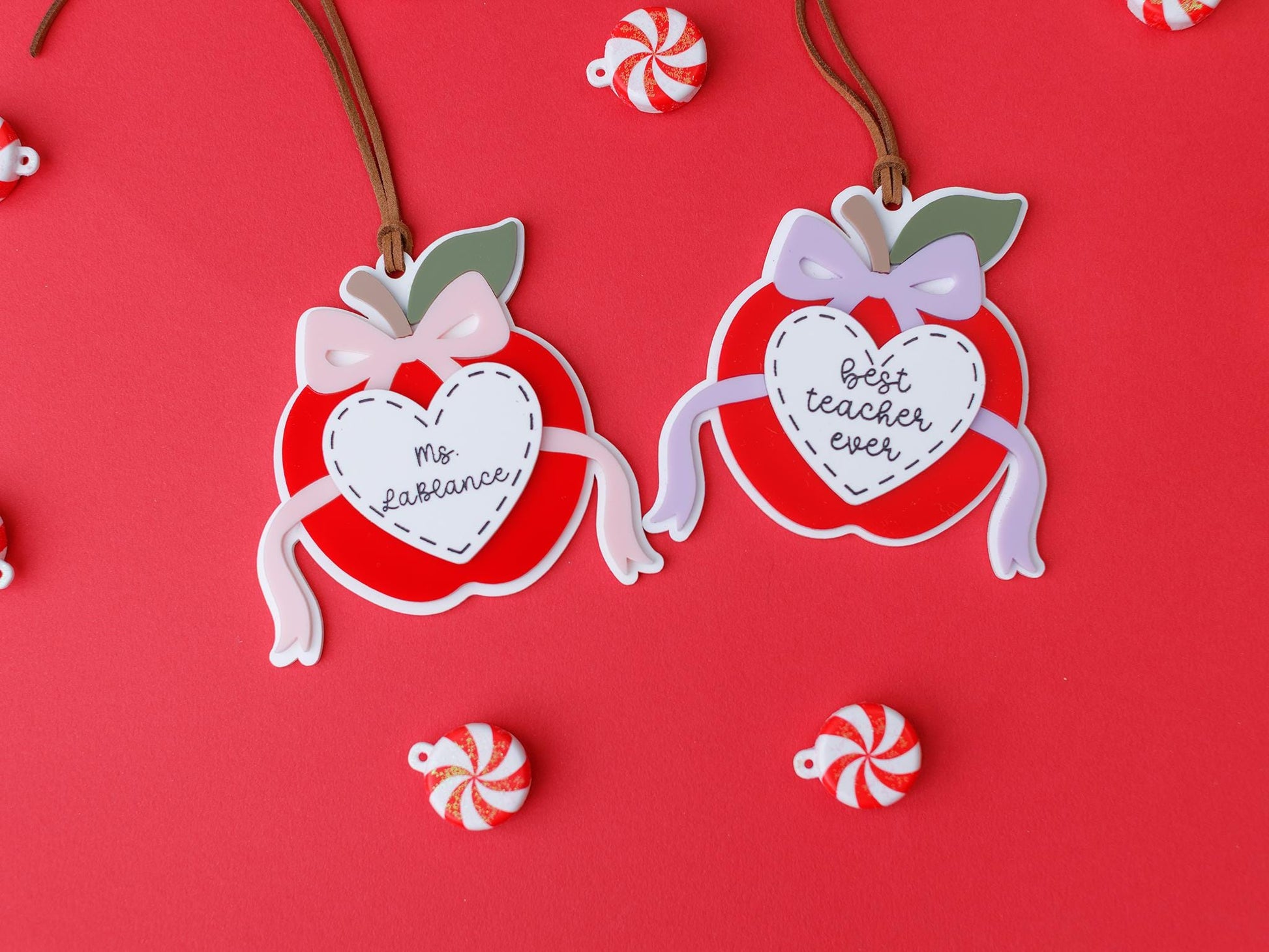 Coquette bow apple Teacher ornaments