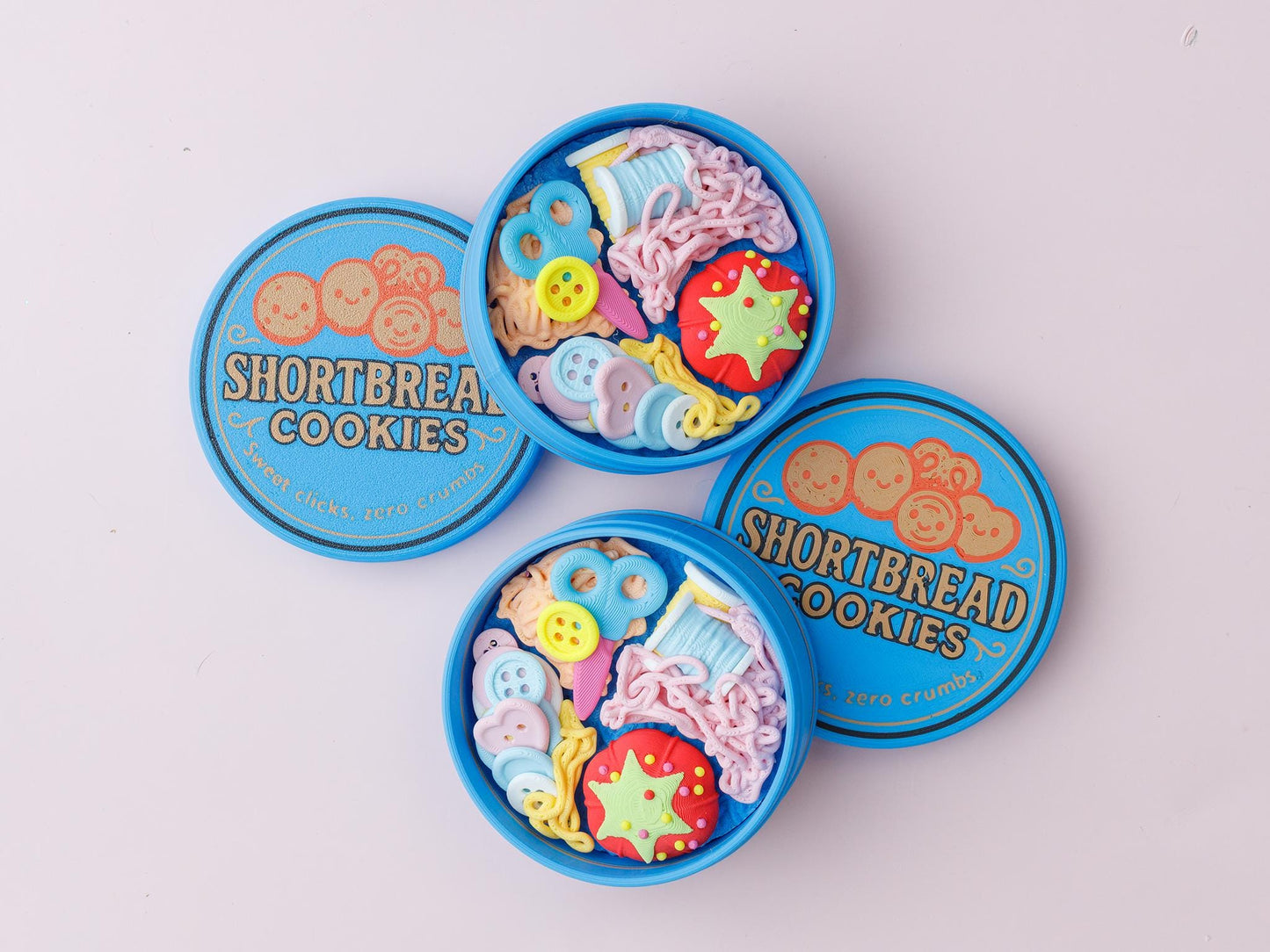 Grandma sewing kit fidget clicker Shortbread cookie tin fidget clicker Christmas season 3D printed fidget toy