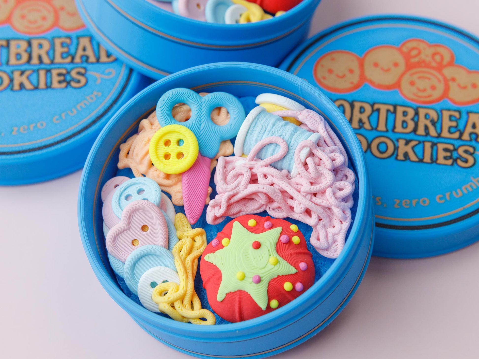 Grandma sewing kit fidget clicker Shortbread cookie tin fidget clicker Christmas season 3D printed fidget toy