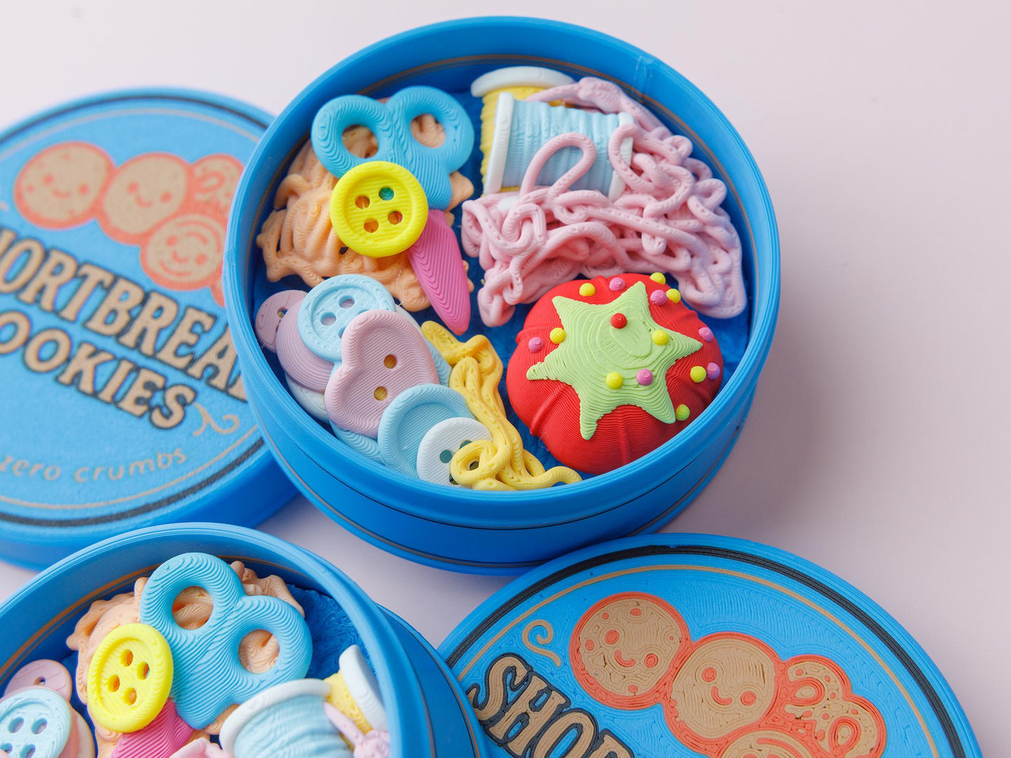 Grandma sewing kit fidget clicker Shortbread cookie tin fidget clicker Christmas season 3D printed fidget toy