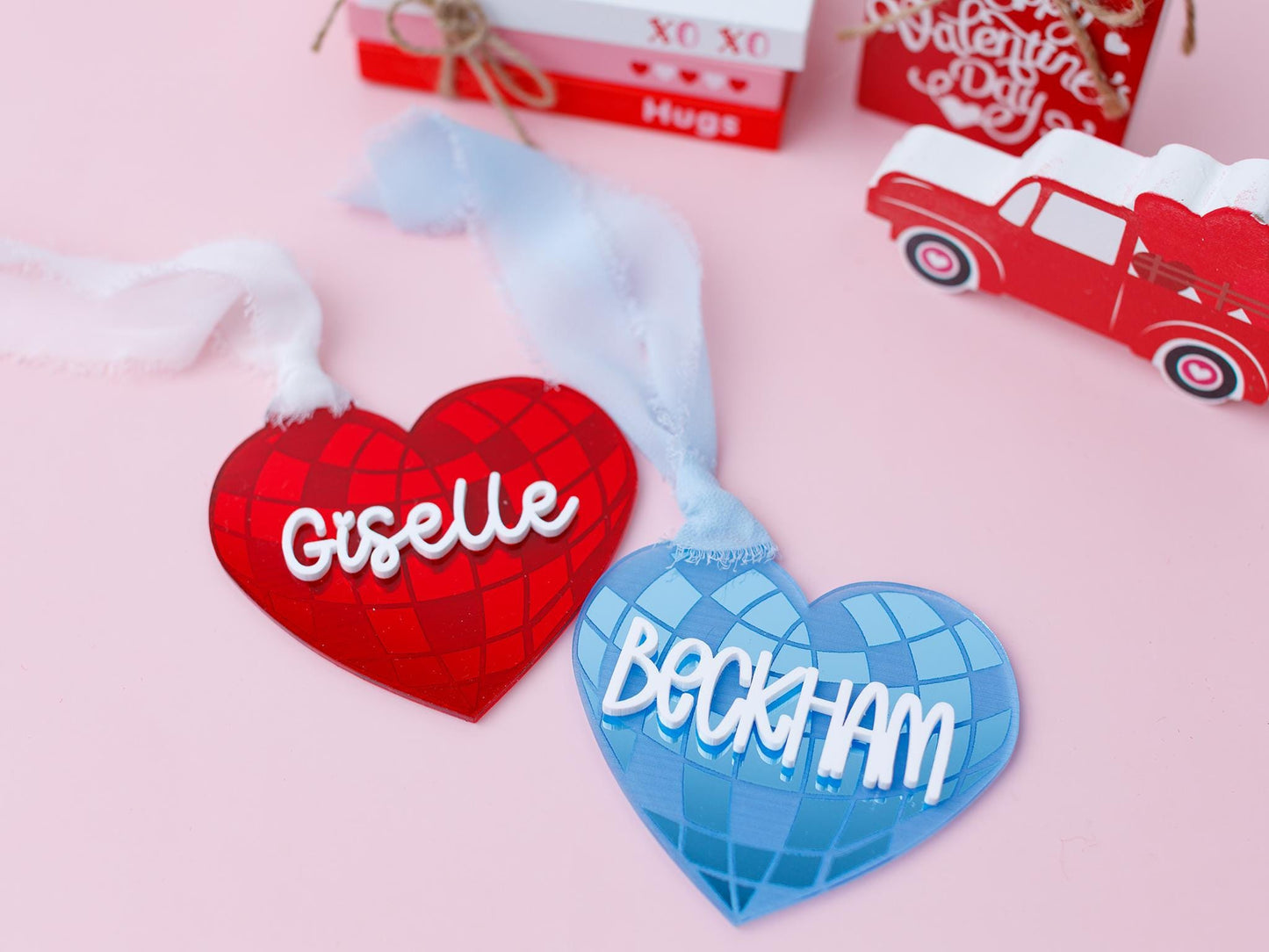 Valentines Day name tag Personalized Disco heart name tag Valentines Day gift for kids Disco heart keychain