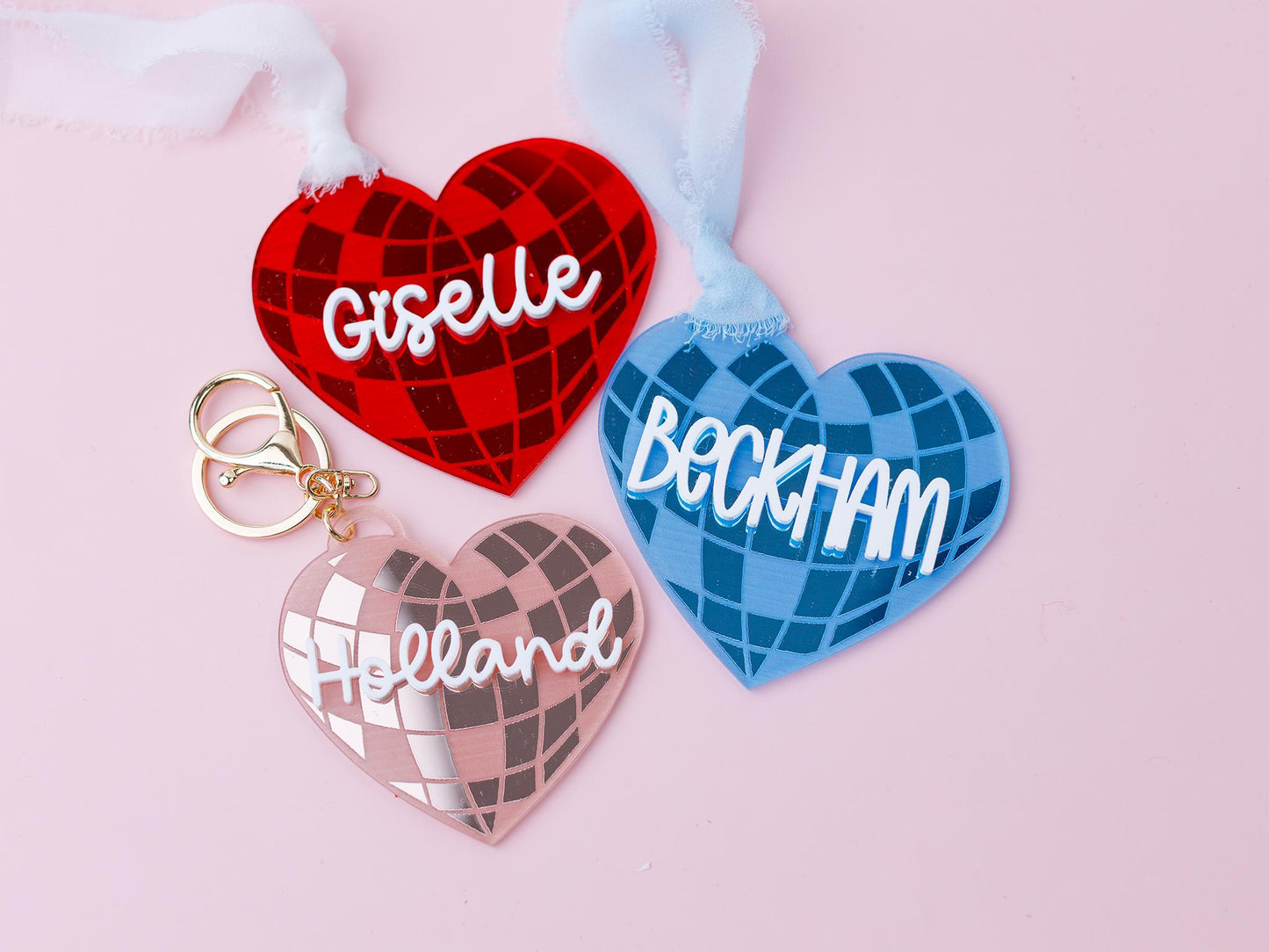 Valentines Day name tag Personalized Disco heart name tag Valentines Day gift for kids Disco heart keychainv