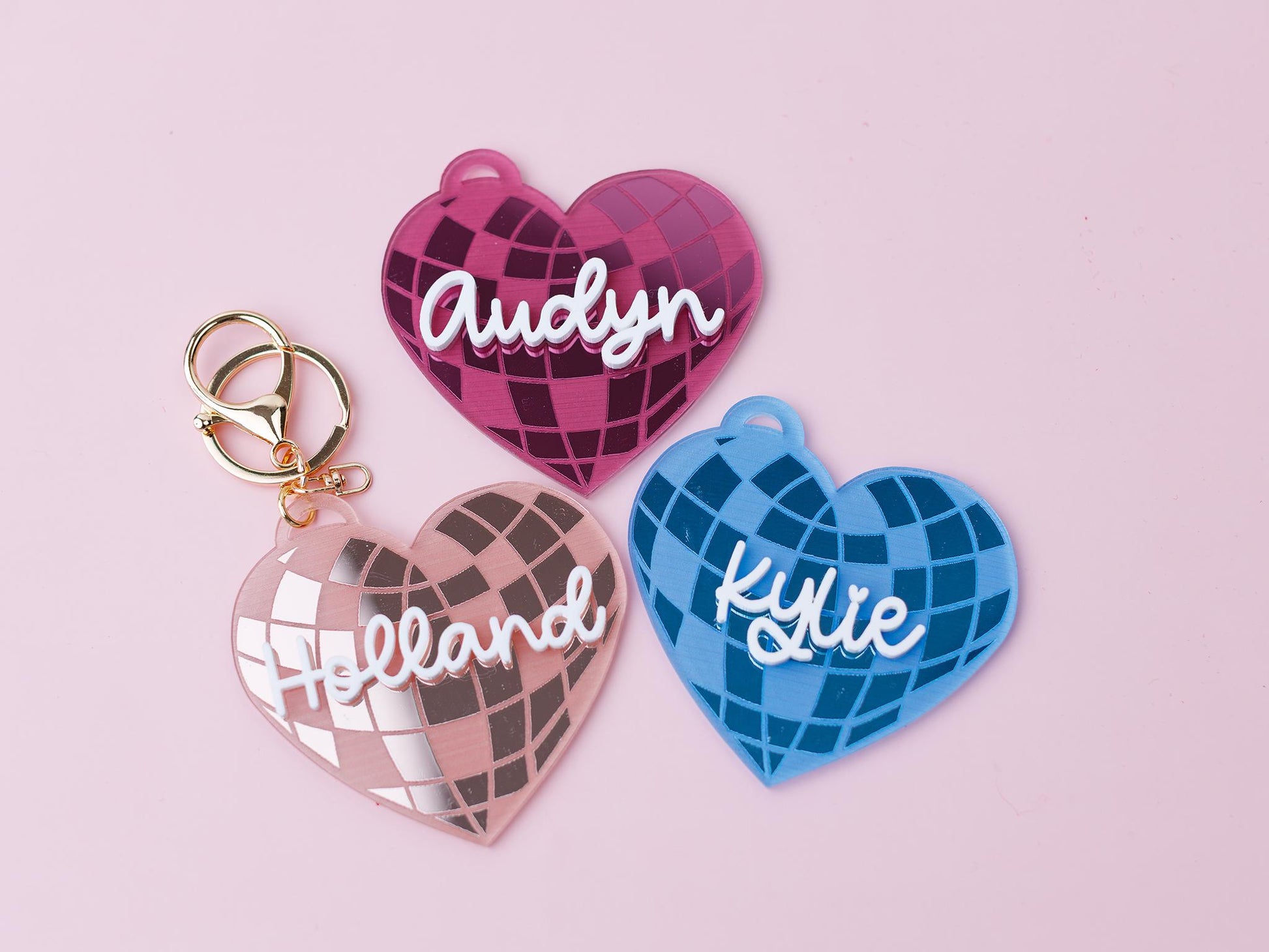 Valentines Day name tag Personalized Disco heart name tag Valentines Day gift for kids Disco heart keychain