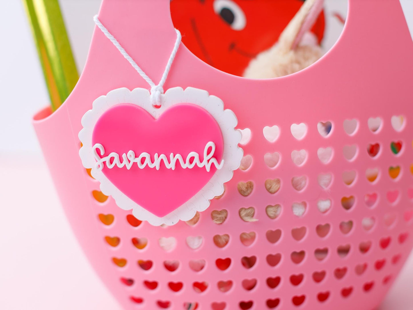 Valentines Day name tag Personalized ruffle heart name tag Valentines Day gift for kids