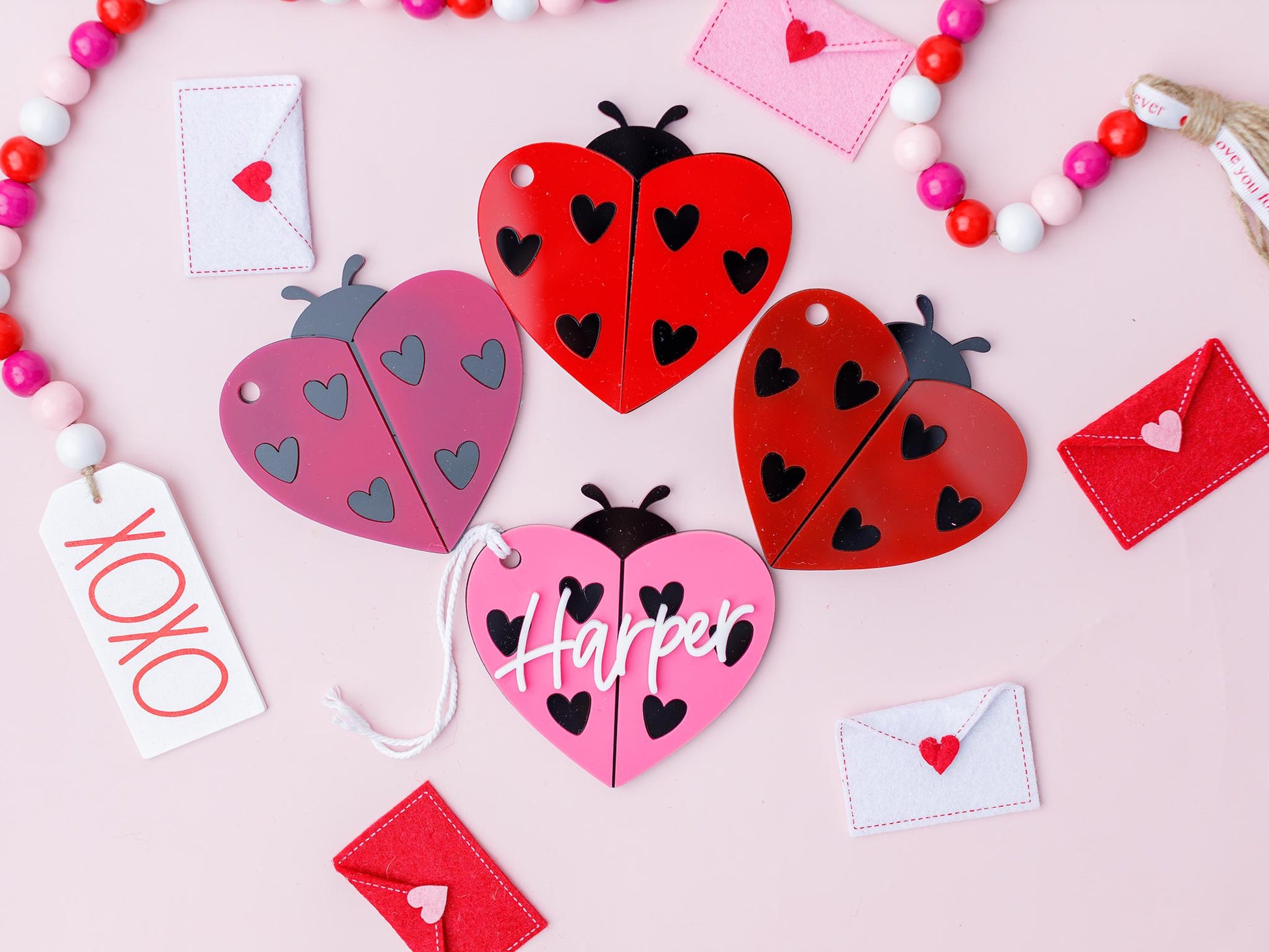 Valentines Day name tag Personalized Lady bug name tag Valentines Day gift