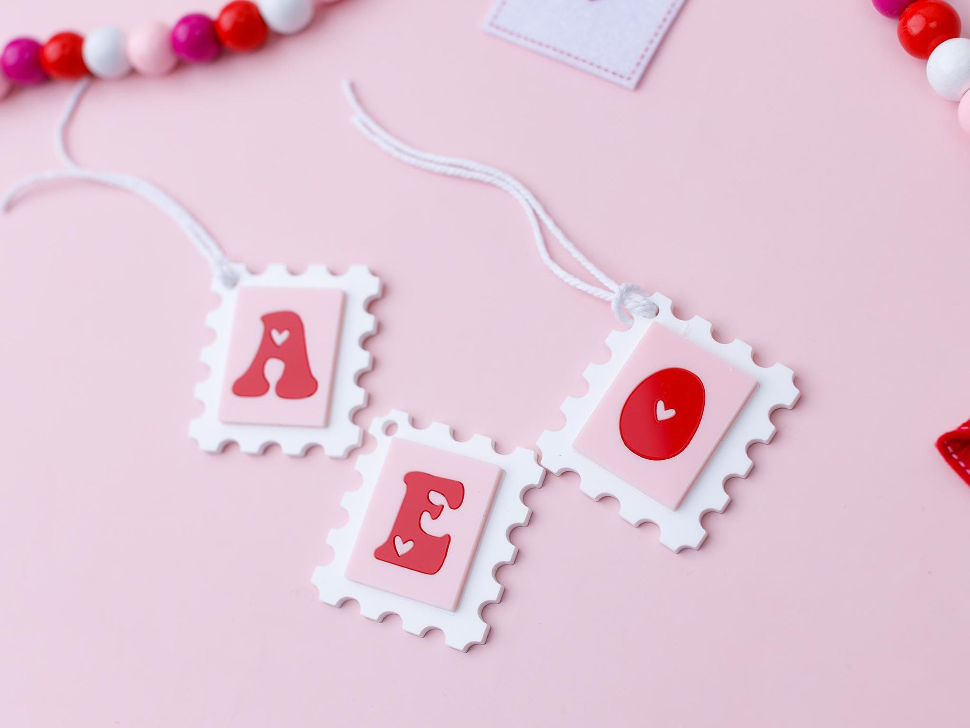 Personalized Valentines Day name tag Initial stamp name tag Valentines Day gift