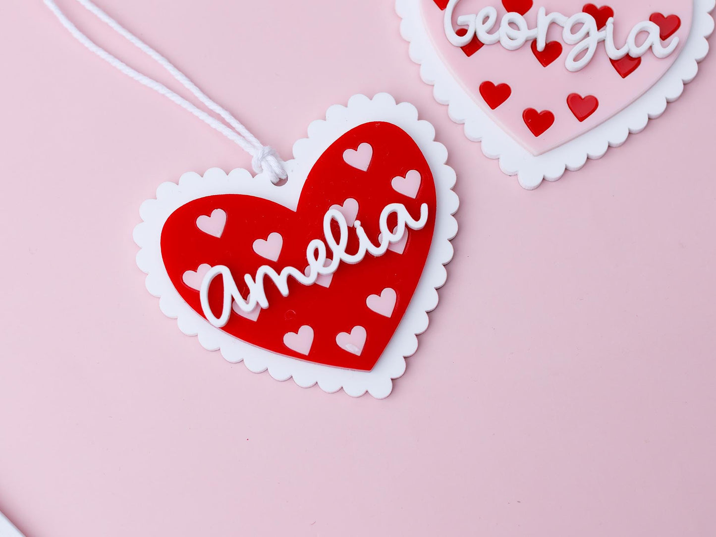Valentines Day name tag Personalized scalloped heart name tag Valentines Day gift for kids
