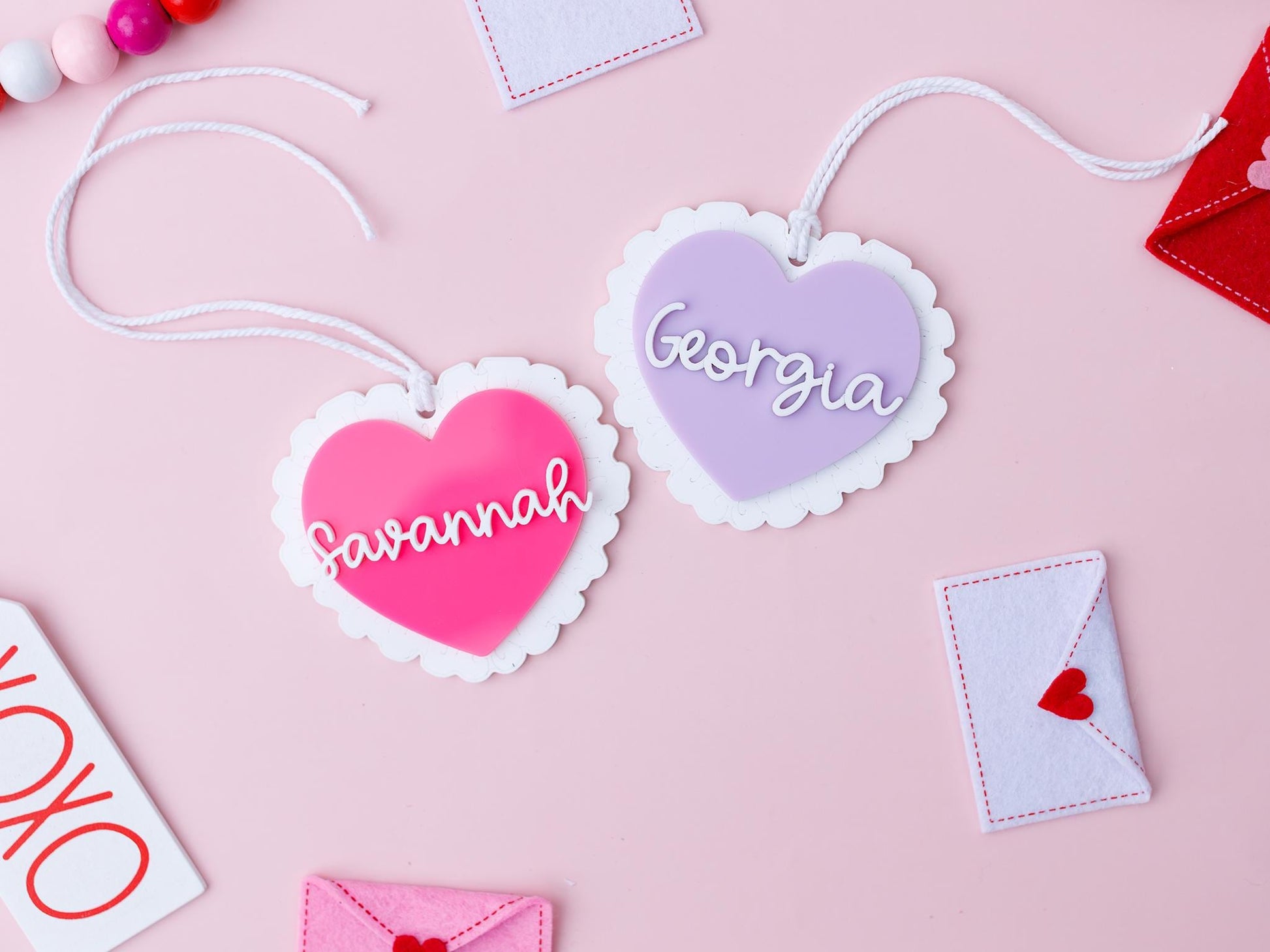 Valentines Day name tag Personalized ruffled heart name tag Valentines Day gift for kids
