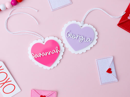 Valentines Day name tag Personalized ruffled heart name tag Valentines Day gift for kids