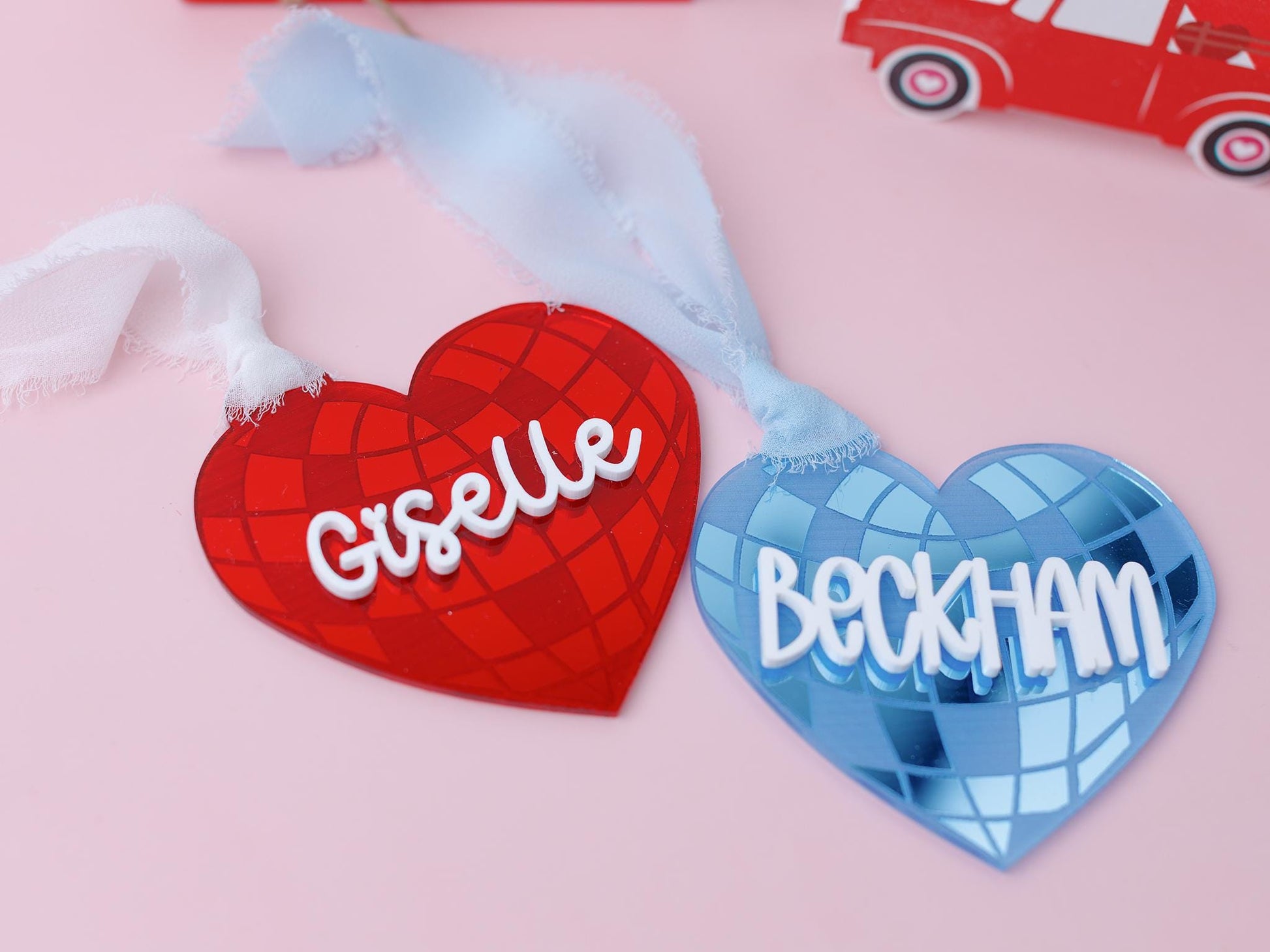Valentines Day name tag Personalized Disco heart name tag Valentines Day gift for kids Disco heart keychain