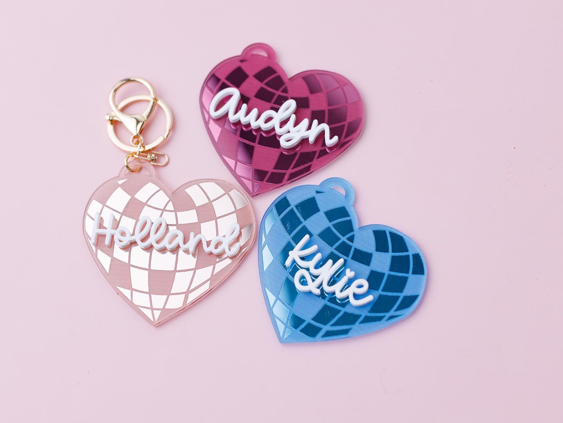 Valentines Day name tag Personalized Disco heart name tag Valentines Day gift for kids Disco heart keychain
