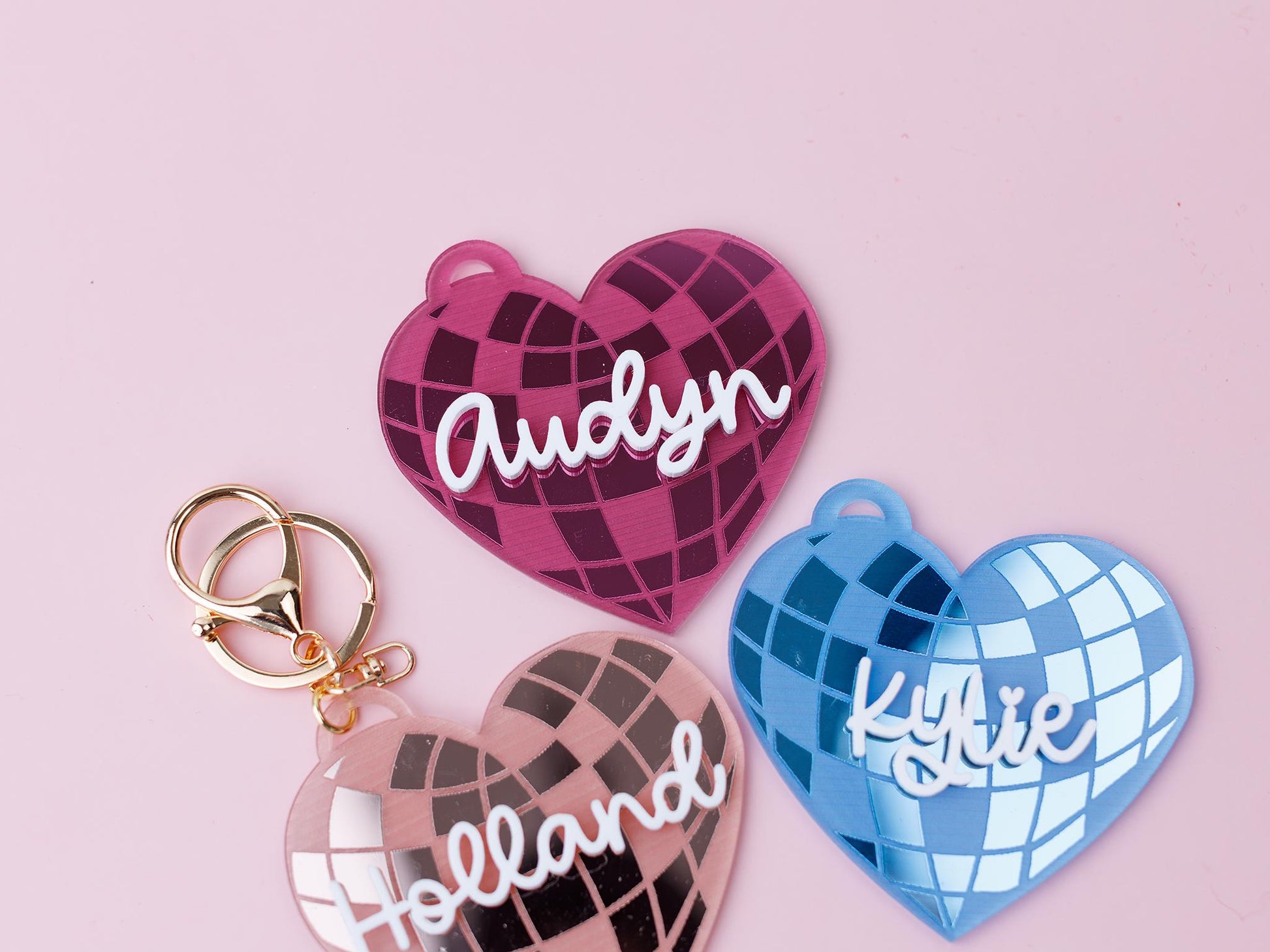 Valentines Day name tag Personalized Disco heart name tag Valentines Day gift for kids Disco heart keychain