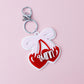 Coquette Cherry Bow Acrylic Backpack Tag Personalized heart shape cherries Keychain