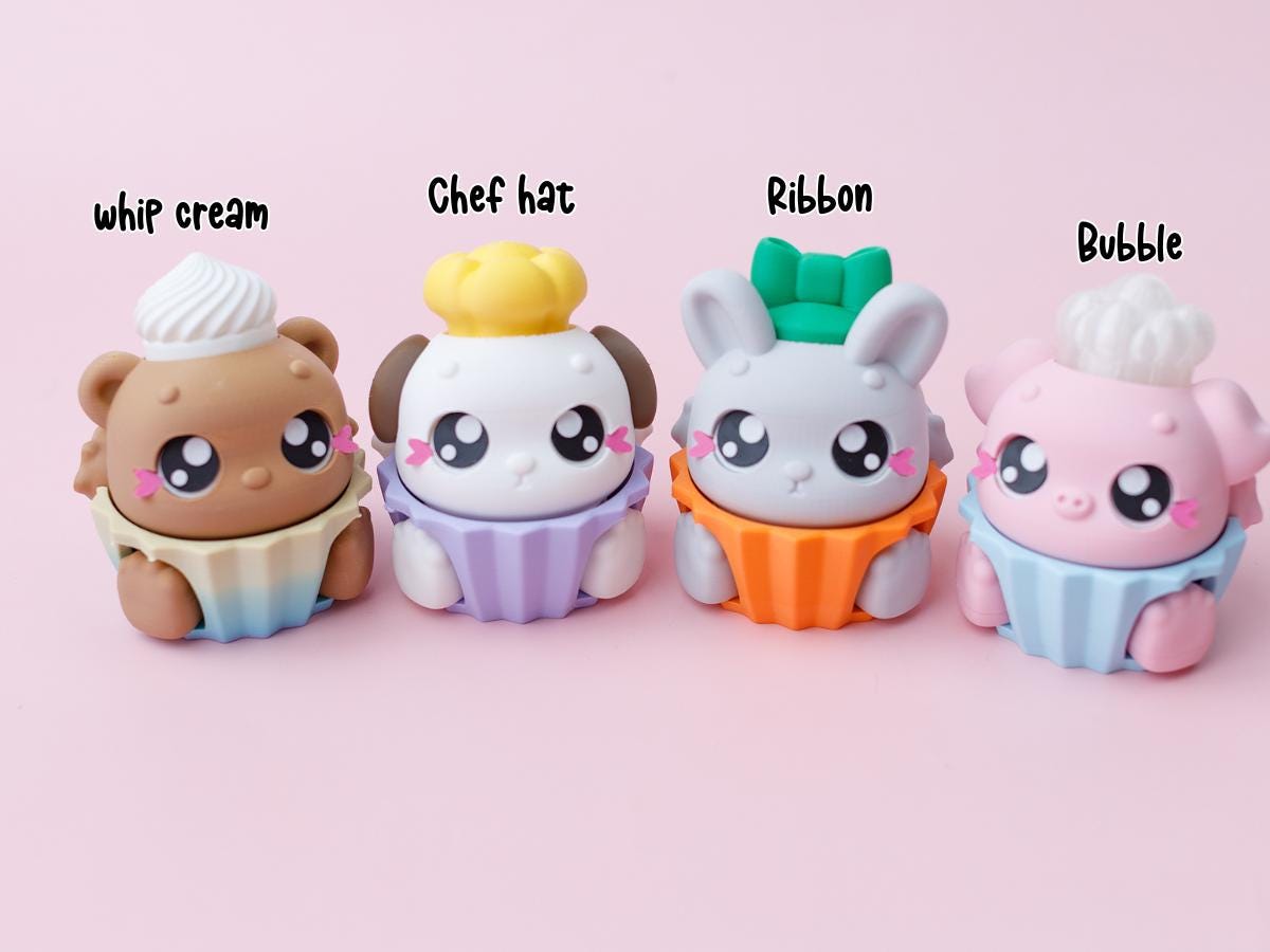 3D printed fidget clickers Sensory desk toy Flexi animal cupcake