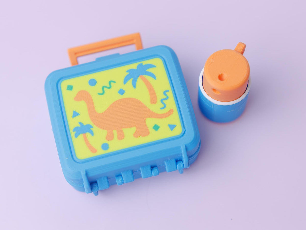 Retro Lunch box Fidget Clickers with small thermos keychain