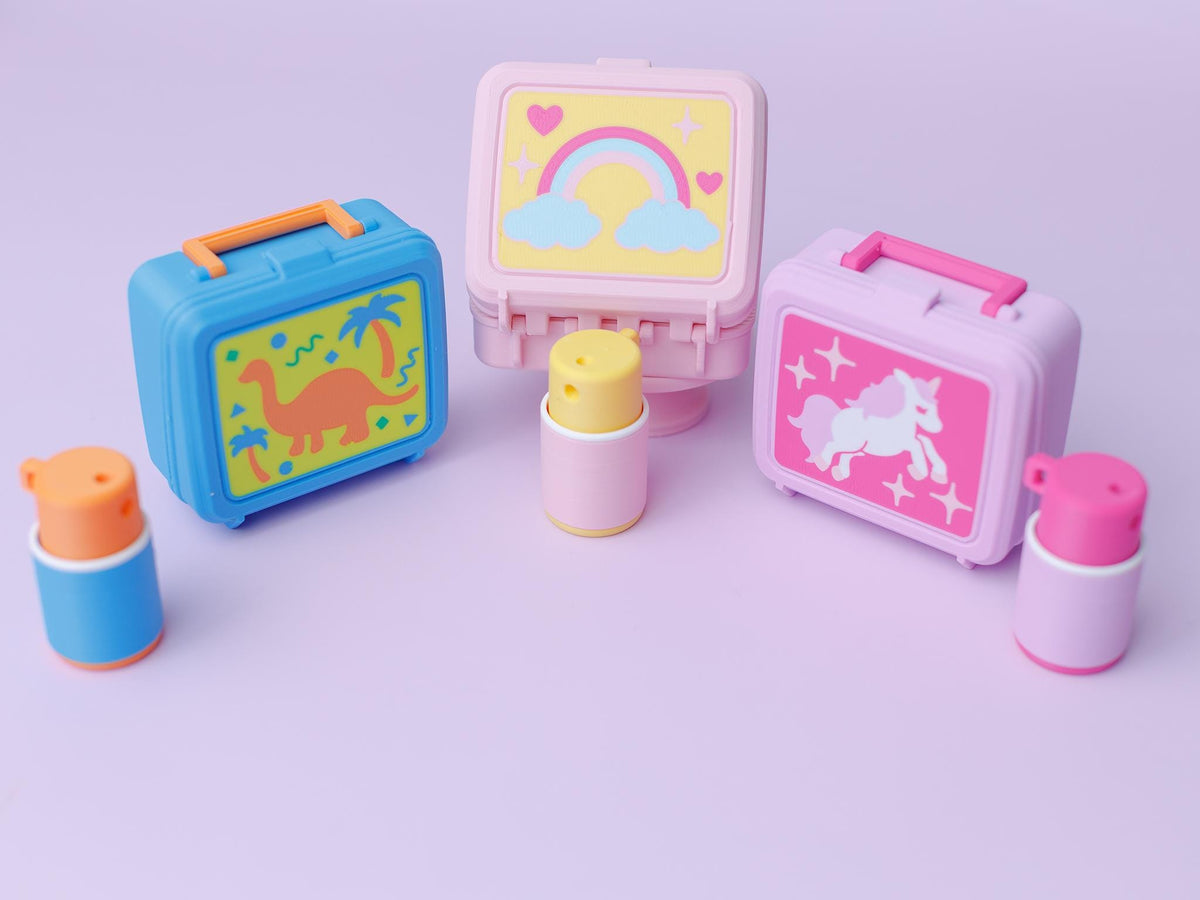 Retro Lunch box Fidget Clickers with small thermos keychain
