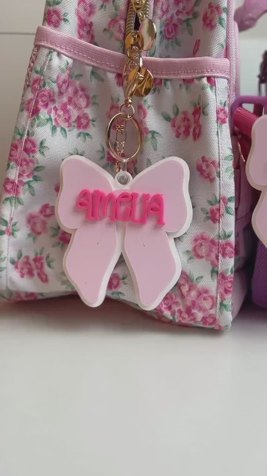 Personalized Bow backpack keychain Personalized keychain Gift for kids Personalized acrylic keychain Lunch bag name tag