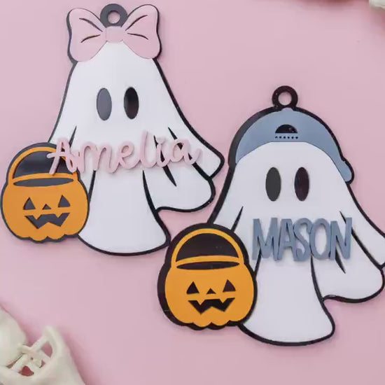 Boo Basket Tag, Halloween Basket Tag, Personalized Boo Basket Tag, Custom Halloween Tag, Spooky Season Tag Ghost with bow Boo Basket tag