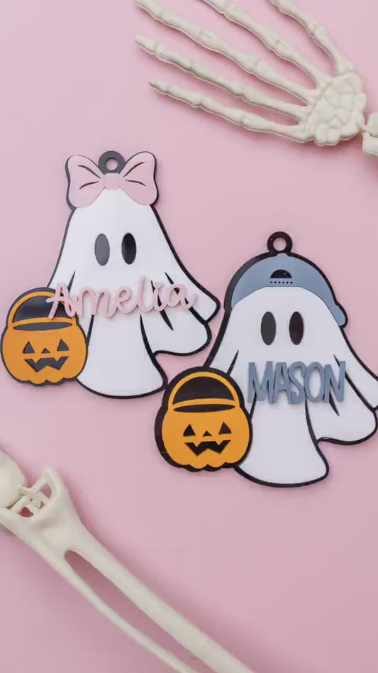 Boo Basket Tag, Halloween Basket Tag, Personalized Boo Basket Tag, Custom Halloween Tag, Spooky Season Tag Ghost with bow Boo Basket tag