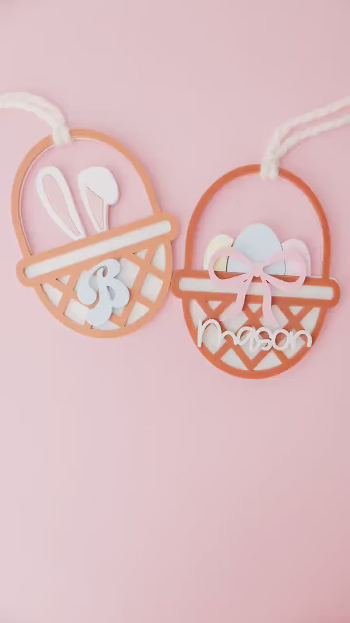 Personalized Easter Basket Bunny and Egg Name Tag for Girls and Boys Custom Pastel Easter Name tag and Decorations for Kids