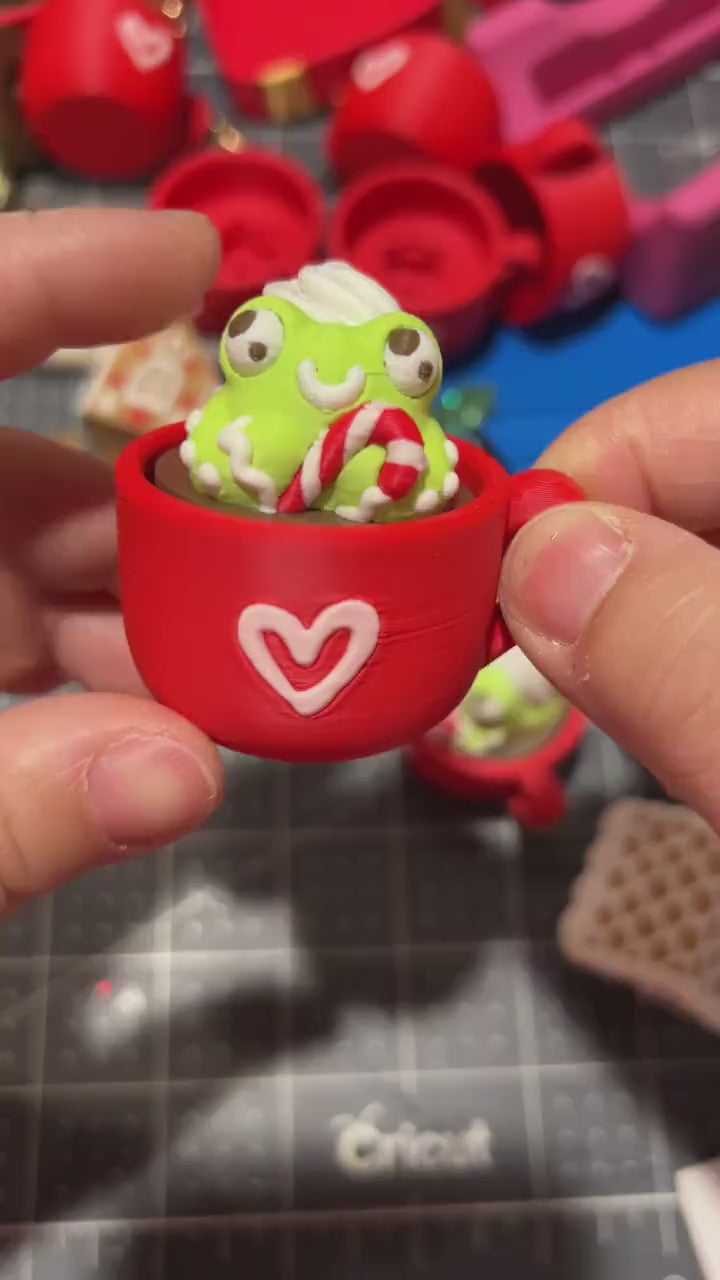 Christmas 3D printed fidget clicker Frog hot cocoa fidget clicker Ginger bread house fidget clicker