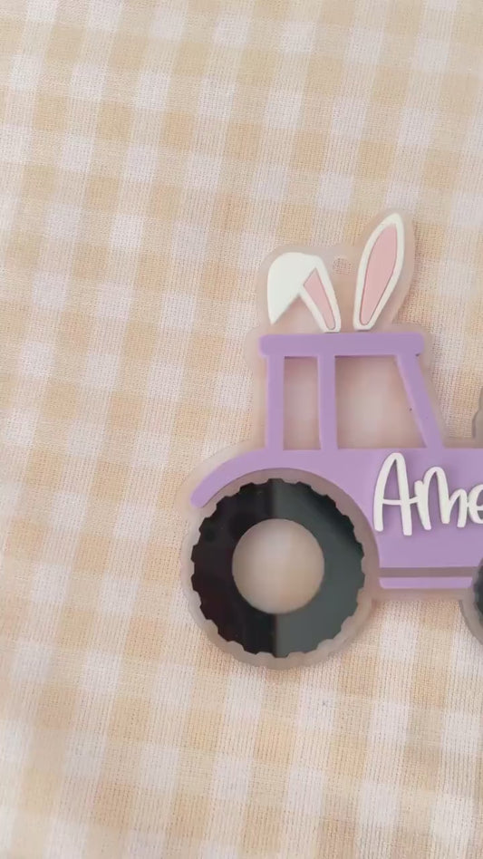 Easter Basket Bunny Tractor Name Tag Personalized Easter Basket Name Tag for Kids Easter Excavator Tractor Name tag and Decorations for Kids