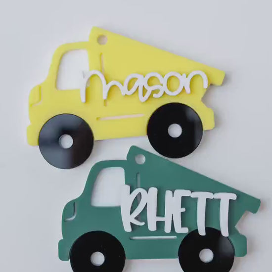 Dump truck Backpack tag for boys Personalized Backpack keychain Personalized Keychain for boys