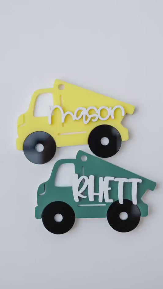 Dump truck Backpack tag for boys Personalized Backpack keychain Personalized Keychain for boys